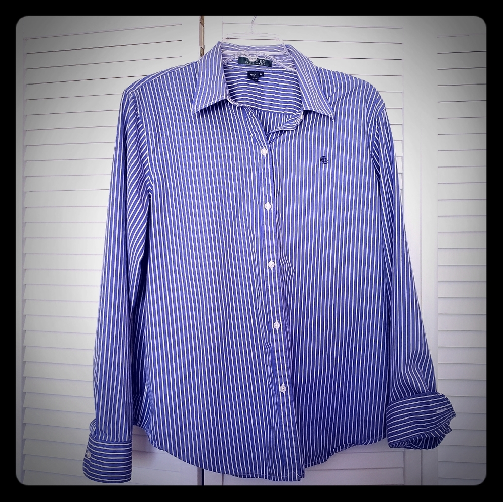 EUC Ralph Lauren Blue Pinstripe Button Down Shirt